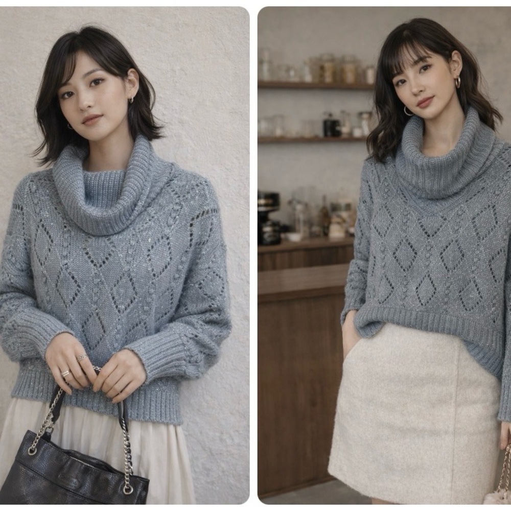 LOFT Blue Gray Lightweight Cowl Neck Sweater Soft Cozy Minimalist Chic Size M
